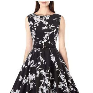 GRACE KARIN 1950s Vintage Black & White Floral A-line Dress Tea Length